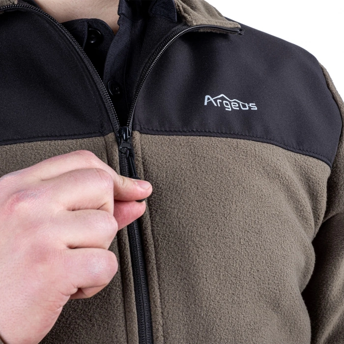 Uyguna-Yakala Fermuarlı Cep Polar Ceket Haki - Yumuşak kabuklu Omuz - KAB.739