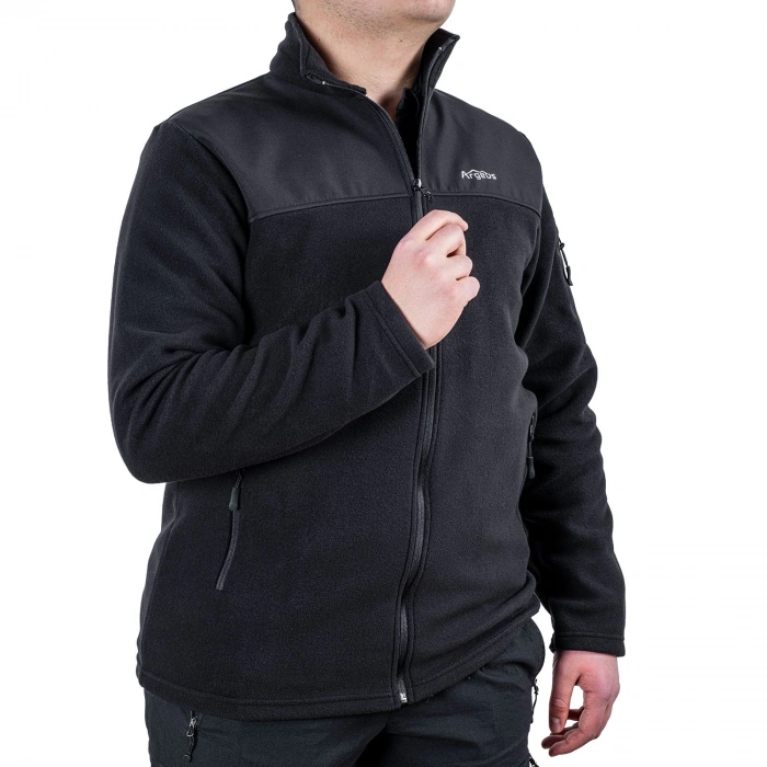 Uyguna-Yakala Fermuarlı Cep Polar Ceket Siyah Softshell Omuz - KAB.738