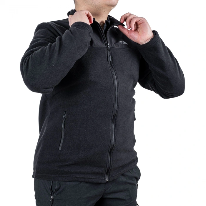 Uyguna-Yakala Fermuarlı Cep Polar Ceket Siyah Softshell Omuz - KAB.738