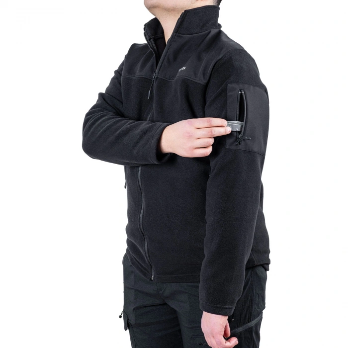 Uyguna-Yakala Fermuarlı Cep Polar Ceket Siyah Softshell Omuz - KAB.738
