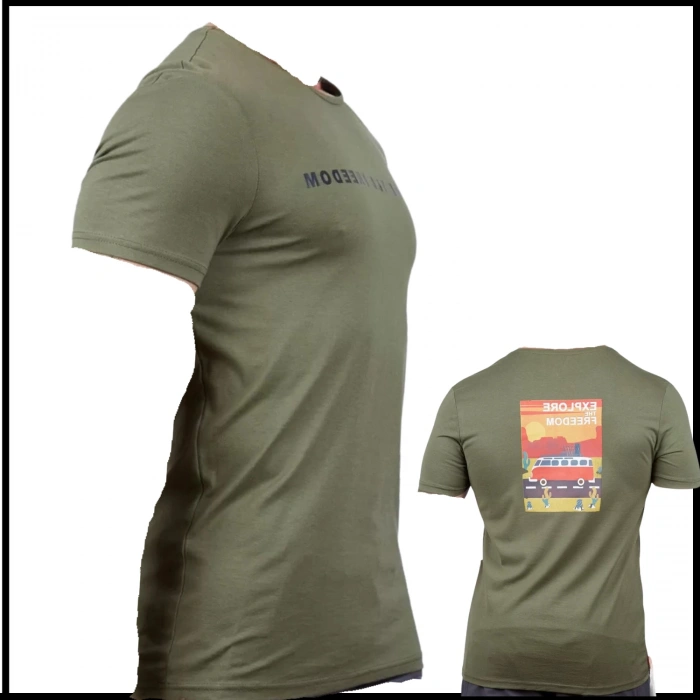 Uyguna-Yakala Pamuklu Erkek T-Shirt Haki-604-H