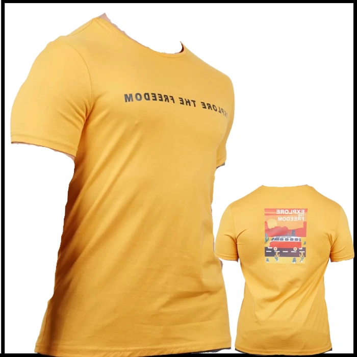 Uyguna-Yakala  Pamuklu Erkek T-Shirt Hardal-604-HL