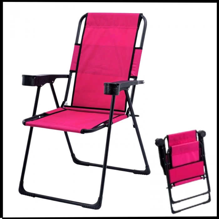 Uyguna-Yakala Pembe- Bardaklıklı Katlanabilir Kamp Sandalyesi - TAB.297