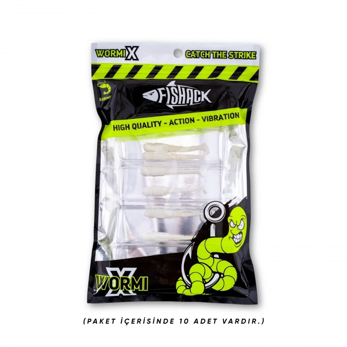 Uyguna-Yakala Silikon Kurt Yem - 1,1g 55mm - Fishack Wormix - 1 Adet - UV - Beyaz - Karides Kokulu