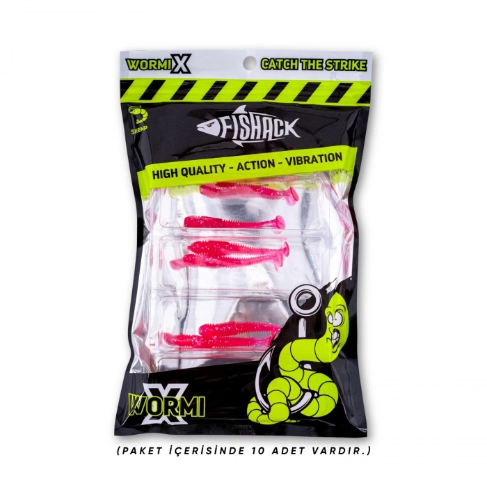 Uyguna-Yakala Silikon Kurt Yem - 1,1g 55mm - Fishack Wormix - 1 Adet - UV - Pembe - Karides Kokulu