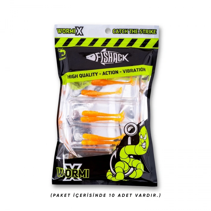 Uyguna-Yakala Silikon Kurt Yem - 1,1g 55mm - Fishack Wormix - 1 Adet - UV - Turuncu - Karides Kokulu