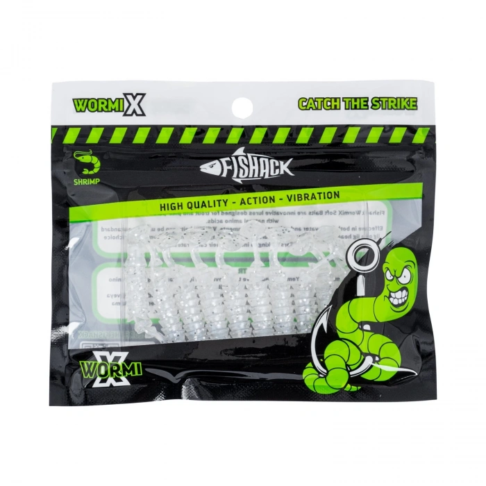Uyguna-Yakala Silikon Kurt Yem - 1,5g 45mm - Fishack - 10 Adet - Simli Beyaz - Karides Aromalı