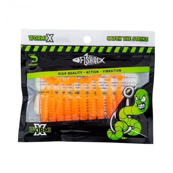 Uyguna-Yakala Silikon Kurt Yem - 1,5g 45mm - Fishack - 10 Adet - UV Sillikon - Turuncu - Karides Aromalı