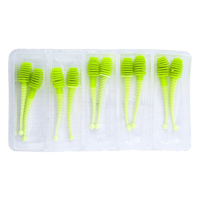 Uyguna-Yakala Silikon Kurt Yem - 2,1g 70mm - Fishack Wormix - 1 Adet - Yeşil/Beyaz - Karides Kokulu