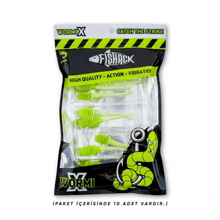 Uyguna-Yakala Silikon Kurt Yem - 2,1g 70mm - Fishack Wormix - 1 Adet - Yeşil/Beyaz - Karides Kokulu