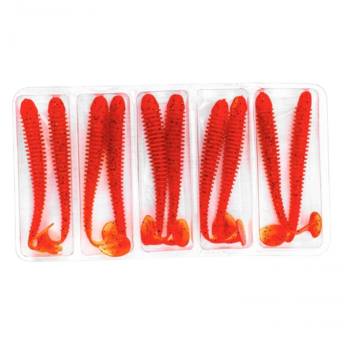 Uyguna-Yakala Silikon Kurt Yem - 4,2g 105mm - Turna/Levrek Silikonu - 1 Adet - Turuncu/Sarı - Karides Kokulu