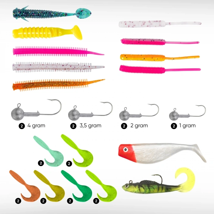 Uyguna-Yakala Silikon LRF Yem Seti - 32 Parça - Yem Kutulu - Fishack (2001)