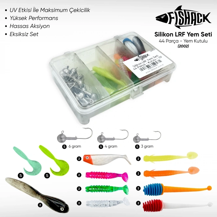 Uyguna-Yakala Silikon LRF Yem Seti - 44 Parça - Yem Kutulu - Fishack (2002)