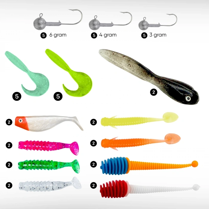 Uyguna-Yakala Silikon LRF Yem Seti - 44 Parça - Yem Kutulu - Fishack (2002)