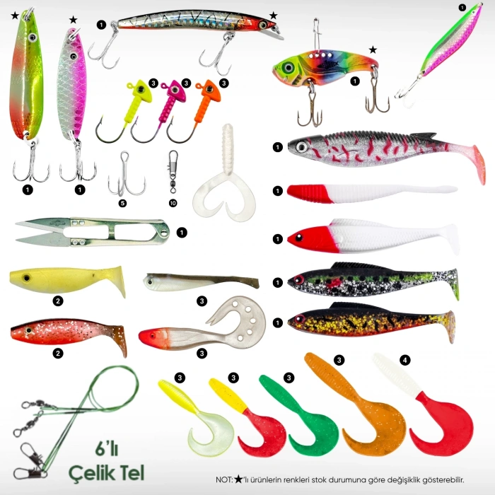 Uyguna-Yakala Silikon Spin At-Çek Yem Seti - 70 Parça - Yem Kutulu - Fishack (2003)