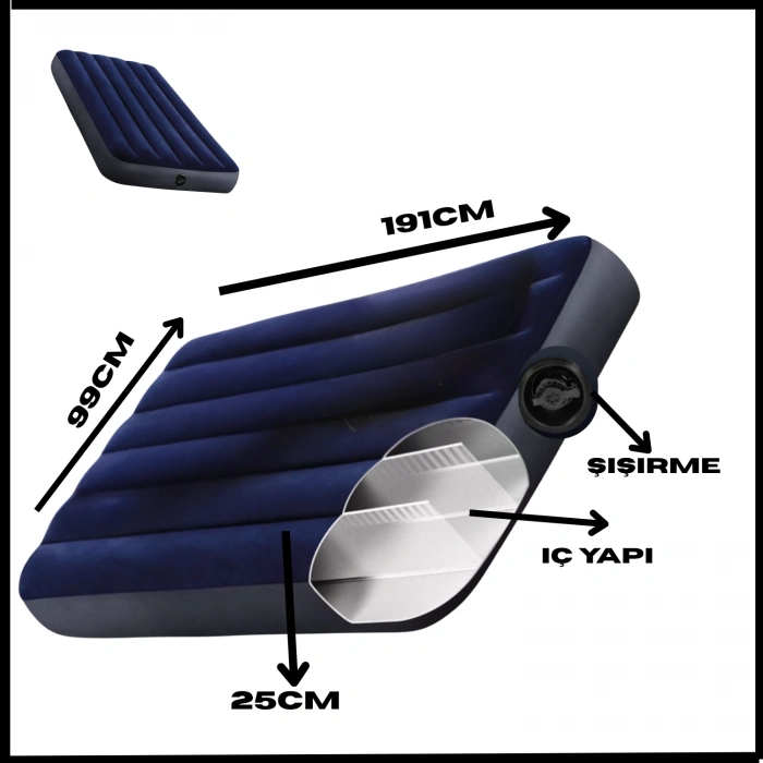 Uyguna-Yakala Tek Kişilik XL - 99cm Şişme Kamp Yatağı -TAK.076
