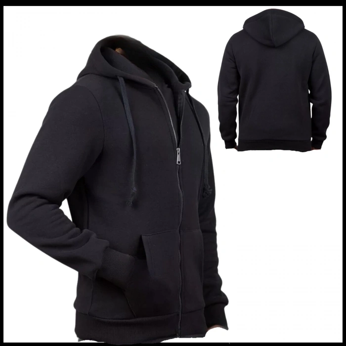 Uyguna-Yakala Siyah Tam Fermuarlı Erkek Sweatshirt -SH.414