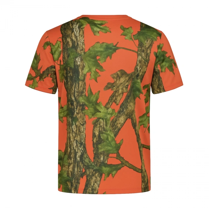 Uyguna-Yakala Turuncu Orman Desenli Mikrofiber Tişört - Avcı Tişört - Hızlı Kurur