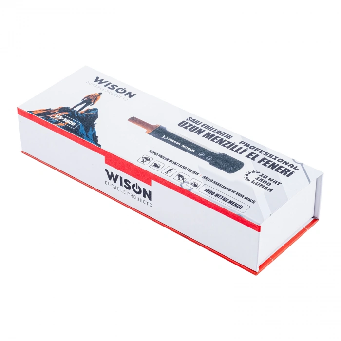 Uyguna-Yakala Wison El Feneri - Fonksiyonlu - Zoomlu - Şarjlı 10 W - Metal Gövde