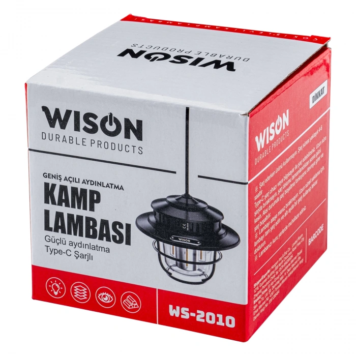 Uyguna-Yakala Wison Kamp Lambası - Şarjlı - Fonksiyonlu - Siyah