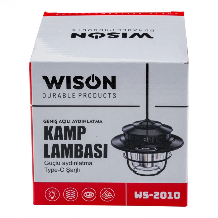 Uyguna-Yakala Wison Kamp Lambası - Şarjlı - Fonksiyonlu - Siyah