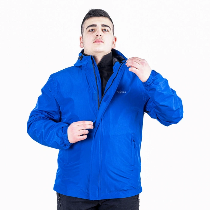 Uyguna-Yakala Saks Mavi Yağmurluk Ceket - Su Geçirmez - MFM.651