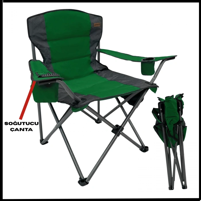 Uyguna-Yakala  Yeşil Katlanır Kamp Piknik Sandalyesi- Bardaklıklı -Taşıma Çantalı-MLZ.343