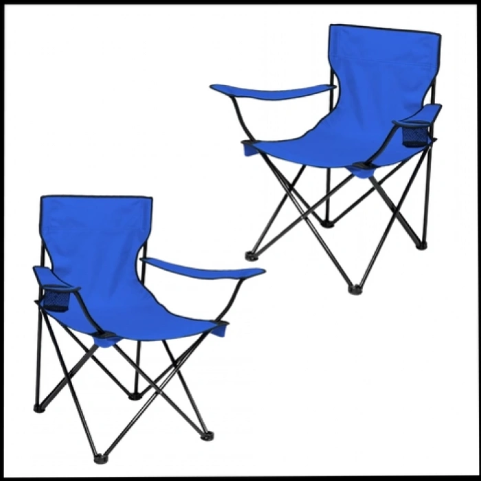 Uyguna-Yakala  Mavi  - Taşıma Çantalı 2 Adet Katlanır Kamp Sandalyesi - Piknik Plaj Sandalyesi -TAB.275