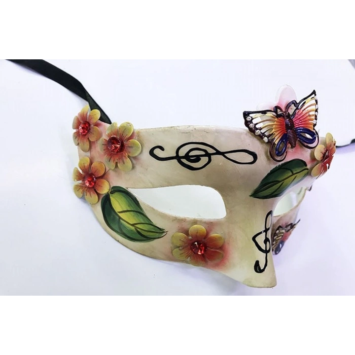 ve Çiçek İşlemeli Venedik Maskesi Kırmızı Renk 10x18 cm