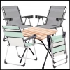 Uyguna-Yakala 140 KG  Kül Gri / Su Yeşili 4 Adet Katlanır Kamp Sandalyesi ve Masa Seti  - Bardaklıklı -A14/A03