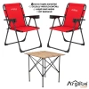 Uyguna-Yakala 2 Adet Katlanır Kamp Sandalyesi ve Ahşap Masa Seti - Rock Plus - Kırmızı