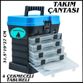 Uyguna-Yakala 4 Çekmeceli  Tabureli Balıkçı Mavi  Takım Çantası -M.018