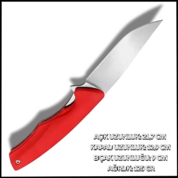 Uyguna-Yakala Kırmızı Plastik Saplı - Katlanır Cep Çakısı - AK.647