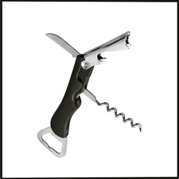 Uyguna-Yakala Paslanmaz Çelik Şişe Açacağı - Çakılı - Tirbüşon - Vmax - Siyah - (Vm-629)