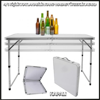 Uyguna-Yakala Beyaz 4/6 Kişilik Katlanabilir Kamp Masası - Yükseklik Ayarlı - 44A-B