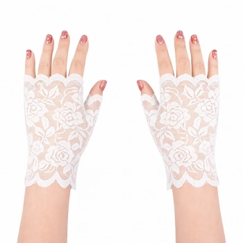 Beyaz Dantel Parmaksız Kısa Eldiven