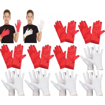 Çocuk Gösteri Eldiven Seti – 5 Çift Beyaz & 5 Çift Kırmızı