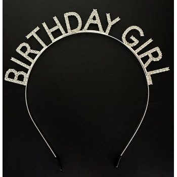 Gümüş Kristal Taşlı Birthday Girl Doğum Günü Tacı İthal Ürün 17x16 cm