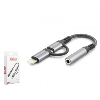 Type-C + Lightning To 3.5 Mm Dişi Ses Kablosu - Siyah GJ-026