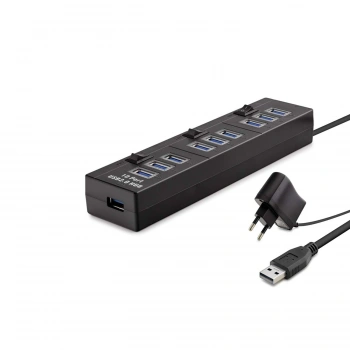 Usb Hub 10*Usb 1M Siyah ( Güç Adaptörlü) HDX7005