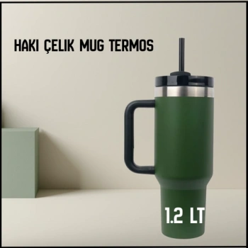 Uyguna-Yakala 1.2 lt - Haki Çelik Mug Termos-ERM.179