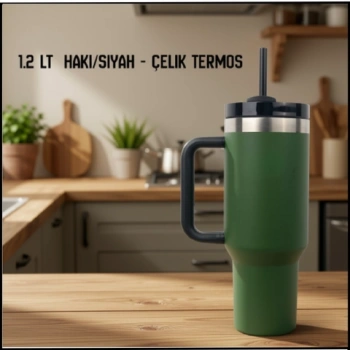 Uyguna-Yakala 1.2 lt Haki/Siyah - Çelik Termos - RM.181