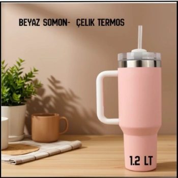 Uyguna-Yakala  1.2 lt Beyaz Somon-  Çelik Termos-ERM.180