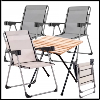 Uyguna-Yakala 140 KG Kül Gri / Kestane 4 Adet Katlanır Kamp Sandalyesi ve Masa Seti  - Bardaklıklı - A14/A22