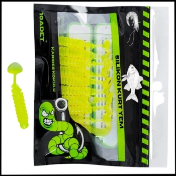 Uyguna-Yakala 1,5g 45mm -10 Adet Silikon Kurt Yem UV Silikon - Karides Kokulu-Fluo Yeşil -1002-FG