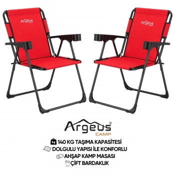 Uyguna-Yakala 2 Adet Katlanır Kamp Sandalyesi Seti - Rock Plus - Kırmızı