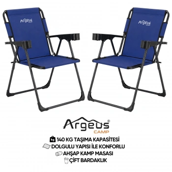 Uyguna-Yakala 2 Adet Katlanır Kamp Sandalyesi Seti - Rock Plus - Lacivert