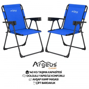 Uyguna-Yakala 2 Adet Katlanır Kamp Sandalyesi Seti - Rock Plus - Mavi