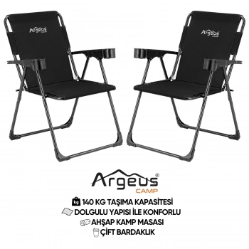 Uyguna-Yakala 2 Adet Katlanır Kamp Sandalyesi Seti - Rock Plus - Siyah