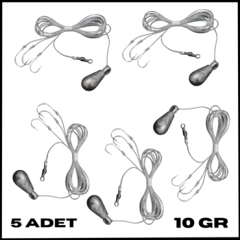 Uyguna-Yakala 5 Adet-10 gr 3 İğneli Kurşunlu Fırdöndülü Dip Beden Oltası Takımı-TAK.159